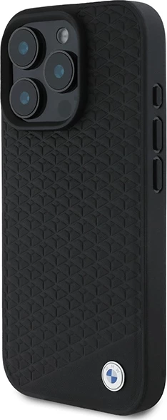 Mbështjellës BMW Signature Leather Diamond Metal Logo MagSafe për iPhone 16 Pro Max, i zi