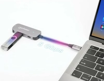 Adapter USB-C në HDMI MANHATTAN 3-në-1 Docking Konverter, gri