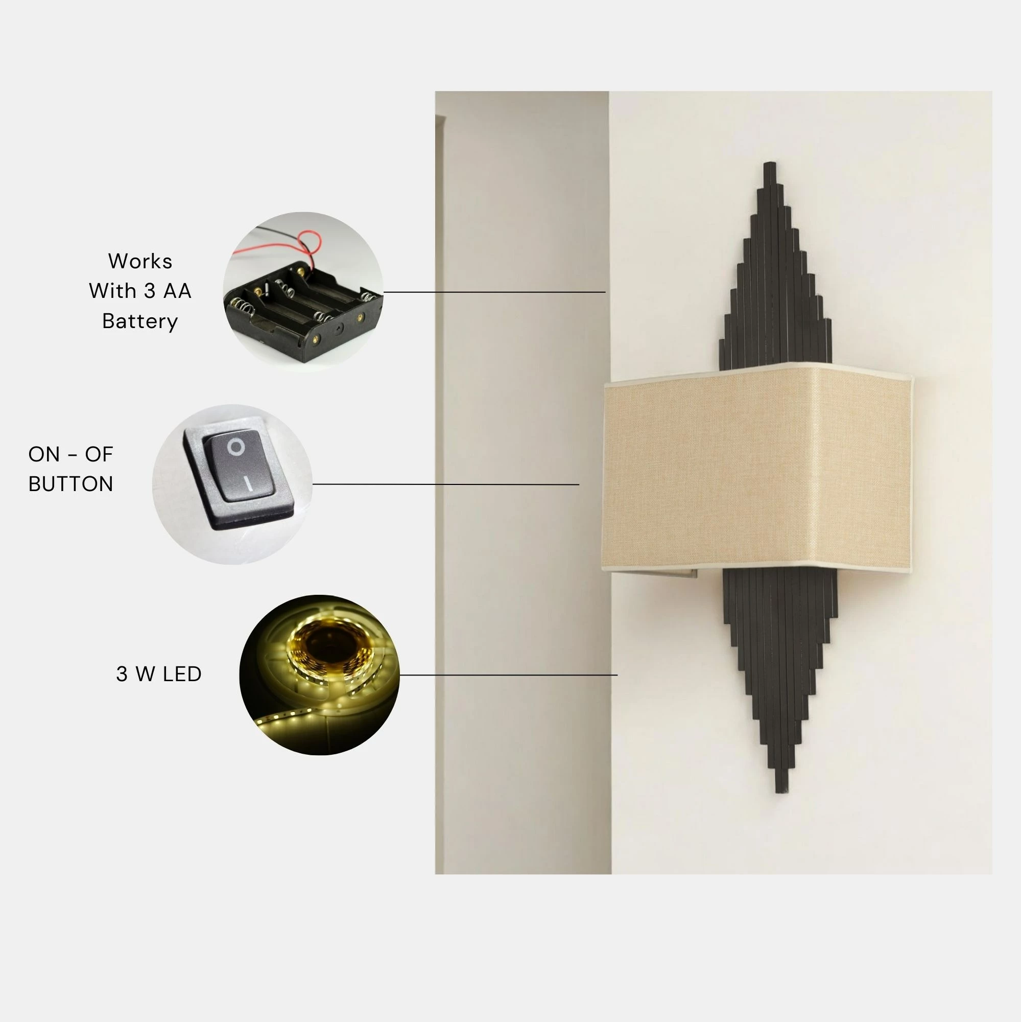 Llambë muri Opviq, Aslı - 8761-4P, e zezë dhe krem
