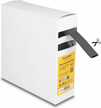 Tub termokurës DeLOCK, 5 m x 12 mm, raport tkurrjeje 4:1, me ngjitës të brendshëm, i zi