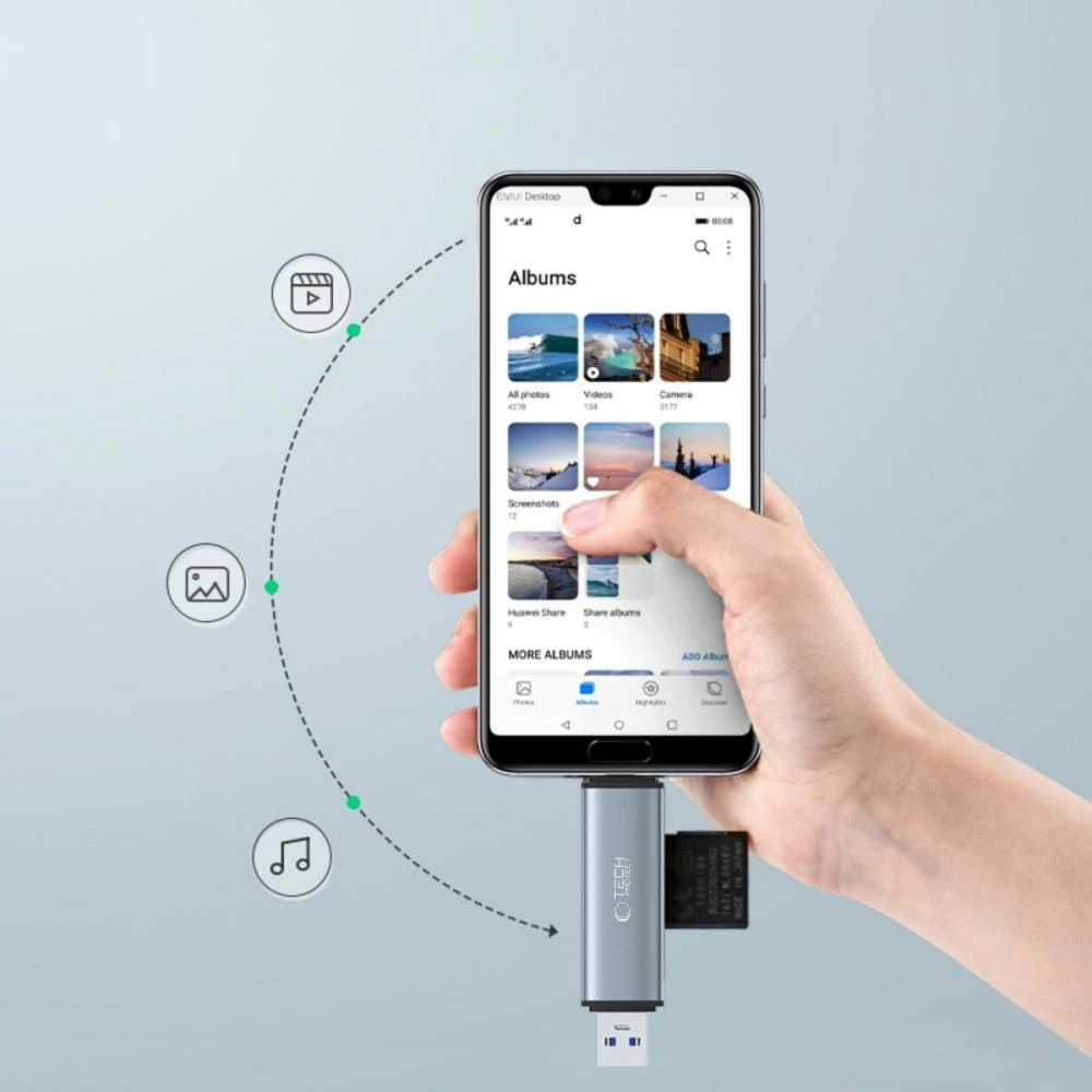 Lexues kartelash Tech-Protect UltraBoost, USB-C/USB-A, SD/microSD, Gri