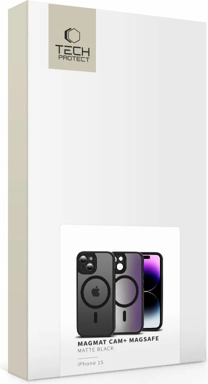 Mbështjellës Tech-Protect MagMat Cam+ për iPhone 15, MagSafe, Gjysem-transparent, Zi