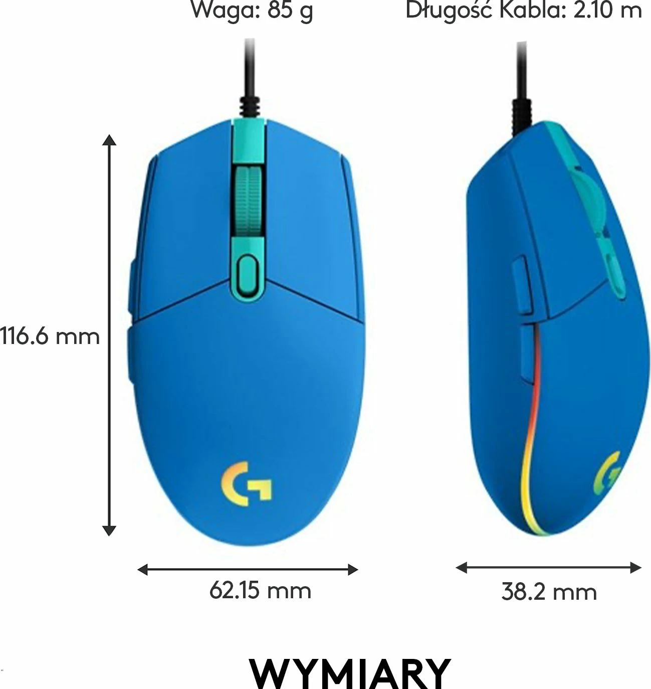 Maus Logitech G102 Lightsync 910-005801, me kabllo USB, 8000 DPI, RGB, 6 butona, blu