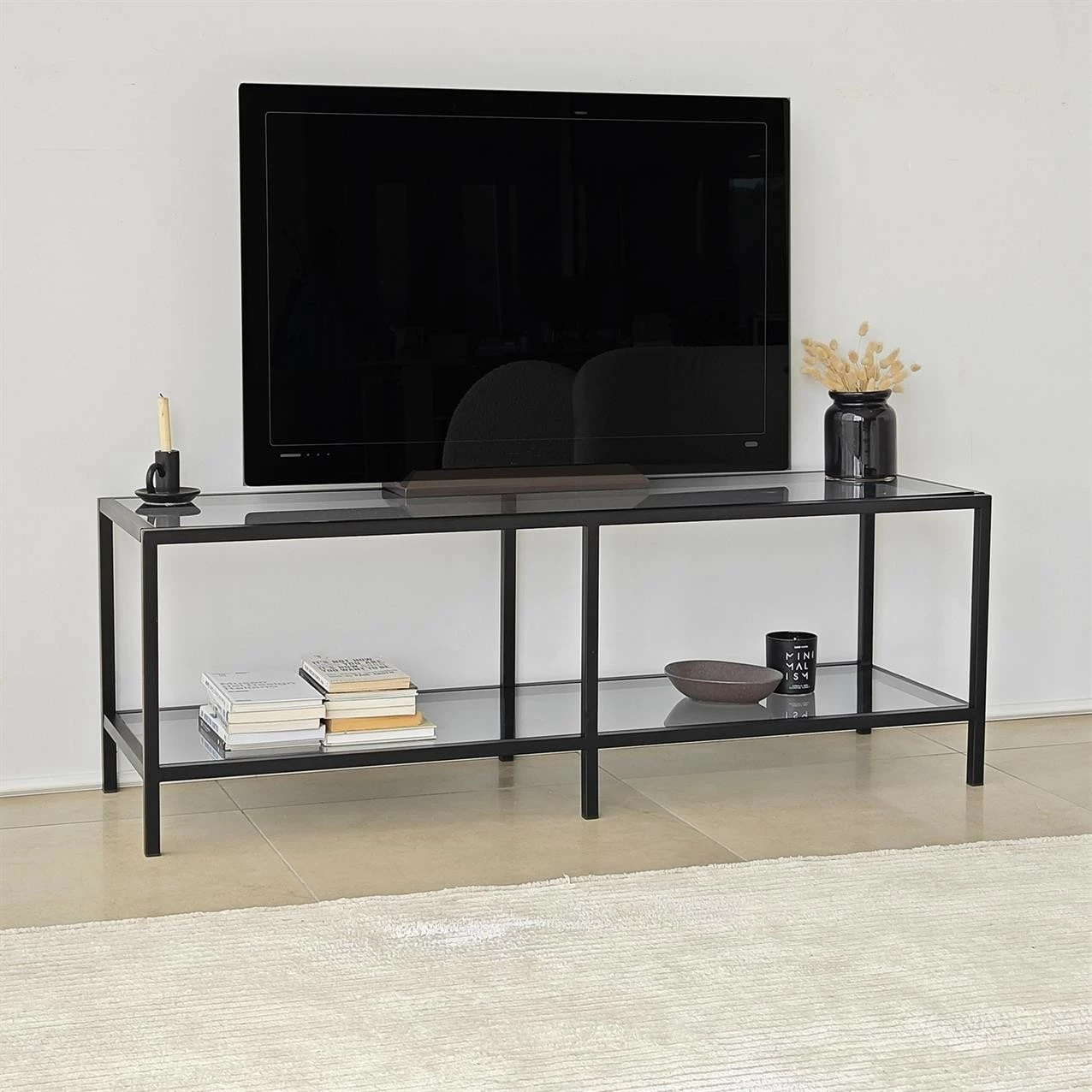 Komodë TV Hanah Home, Basic, ngjyrë gri e errët dhe e zezë