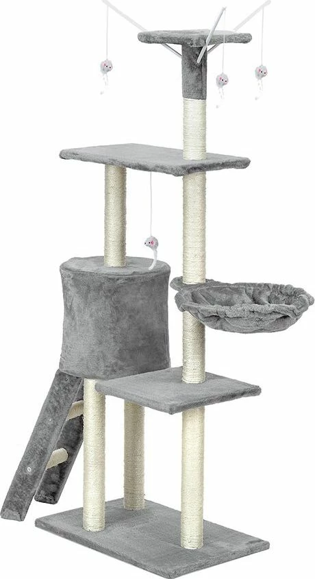 Kullë gërvishtëse për mace Funfit Universal 1808 XL me lodra, sisal natyral, gri