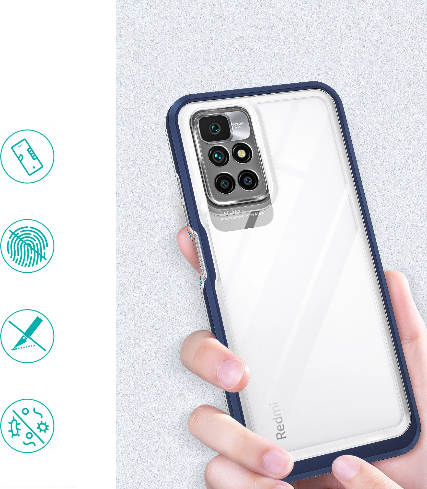 Mbështjellës Hurtel Hybrid Armor Clear 3 in 1 për Xiaomi Redmi 10, Kaltër/Transparent