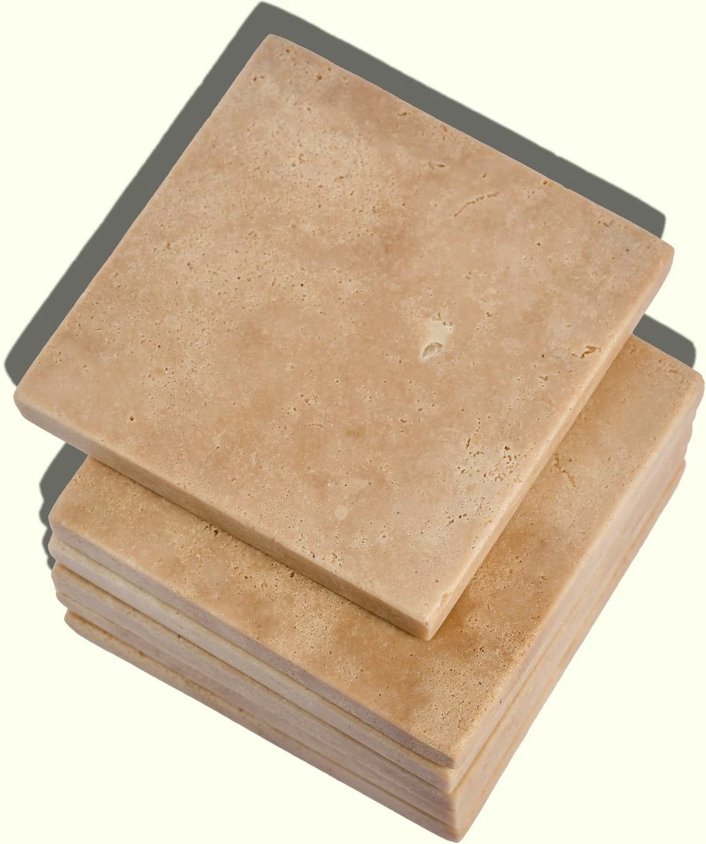 Set 6 copë mbajtëse gotash prej mermeri travertin, ngjyrë bezhë, Hermia Concept, MAR09100104D