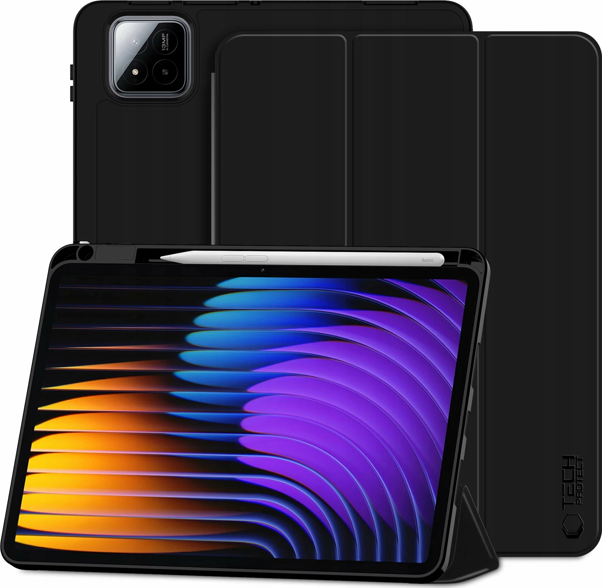 Mbështjellës për tablet Tech-Protect SmartCase SC Pen për Xiaomi Pad 7/7 Pro, silikon me kapak flip & vend për stylus, i zi