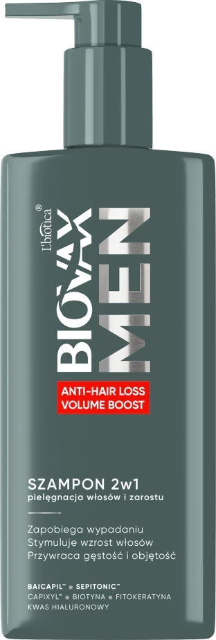 Shampon 2 në 1 për flokë dhe mjekër BIOVAX Men Anti-Hair Loss Volume Boost për meshkuj, 200ml