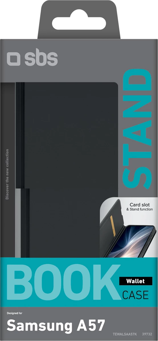 Mbështjellës SBS Wallet Smooth për Samsung Galaxy A57, me flip, xhep kartele dhe stand, i zi