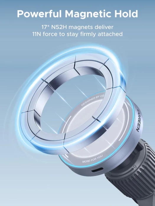 Mbajtëse makine me karikues wireless UGREEN MagFlow 55967, Qi2 25W