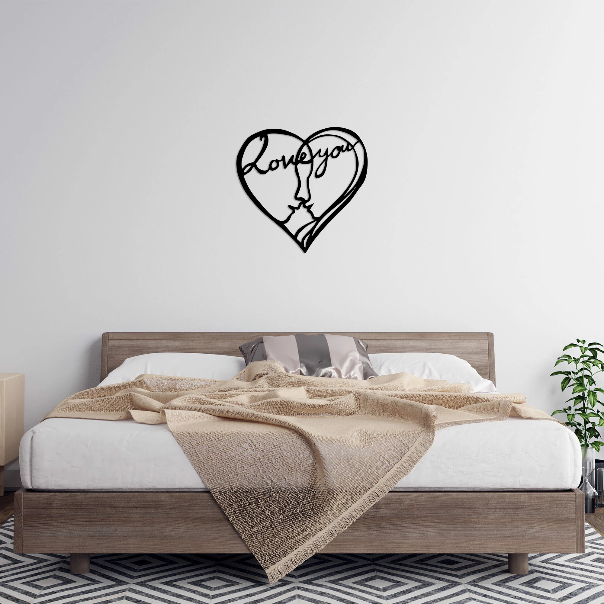 Aksesor dekorativ metalik për mur, Wallity, I Love You, ngjyrë e zezë, 68x71cm