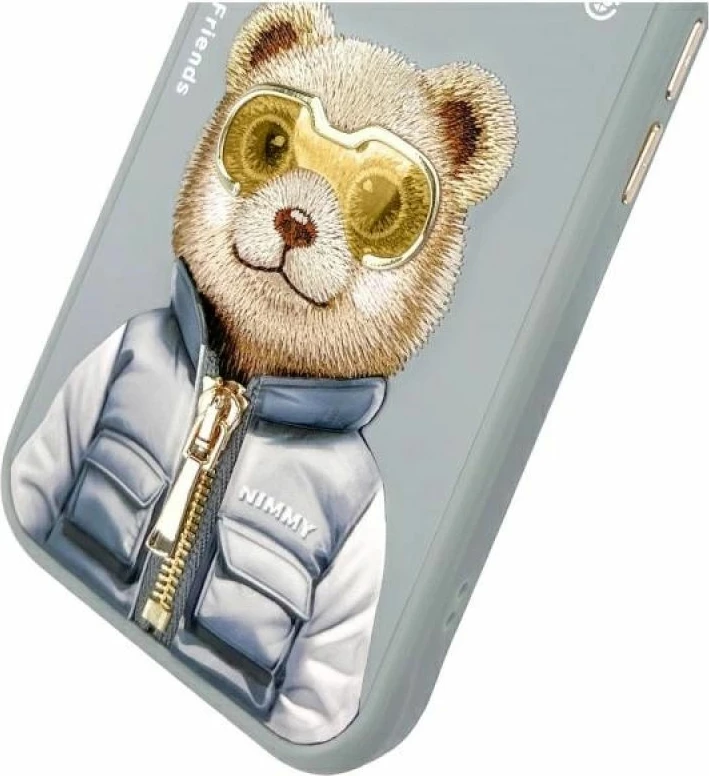 Kuti për iPhone 15 Nimmy Cool&Cute 2.0 Bear, gri