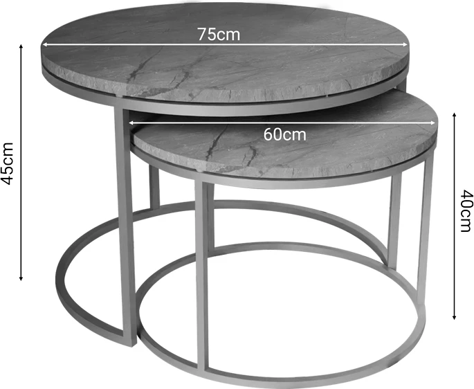 Tavolina kafeje Solme set 2 copë mermer gri melaminë-metal ari