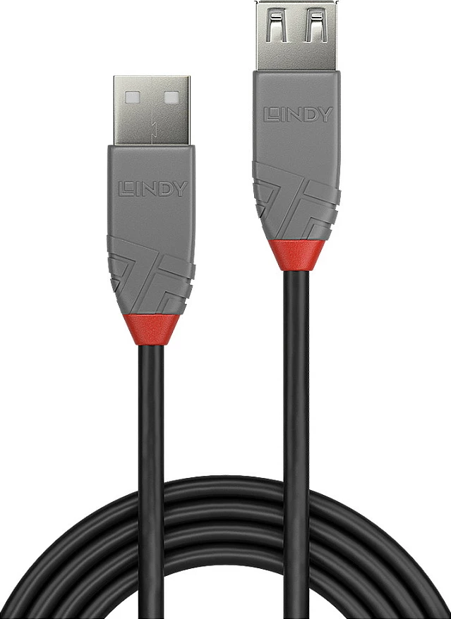Kabllo zgjatuese USB 2.0 Type-A LINDY Anthra Line 0.5m, 480Mbps, e zezë/gri