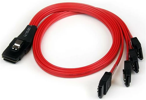 Kabllo StarTech SFF-8087 Mini SAS në 4x SATA Reverse, 50cm, kuqe/zezë