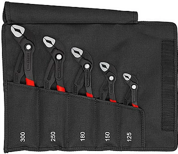 Set pincash Knipex Cobra, 5 copë, madhësi të ndryshme, me mbështjellës tekstili