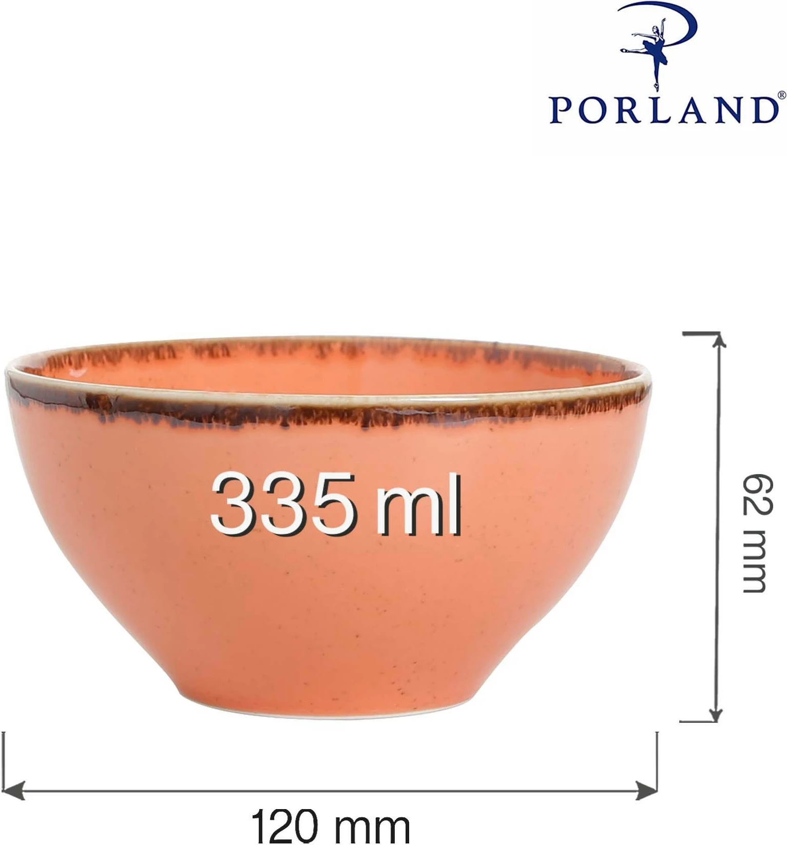 Tas porcelani Porland Seasons Amber 335 ml, 120 mm, portokalli, set 6 copë