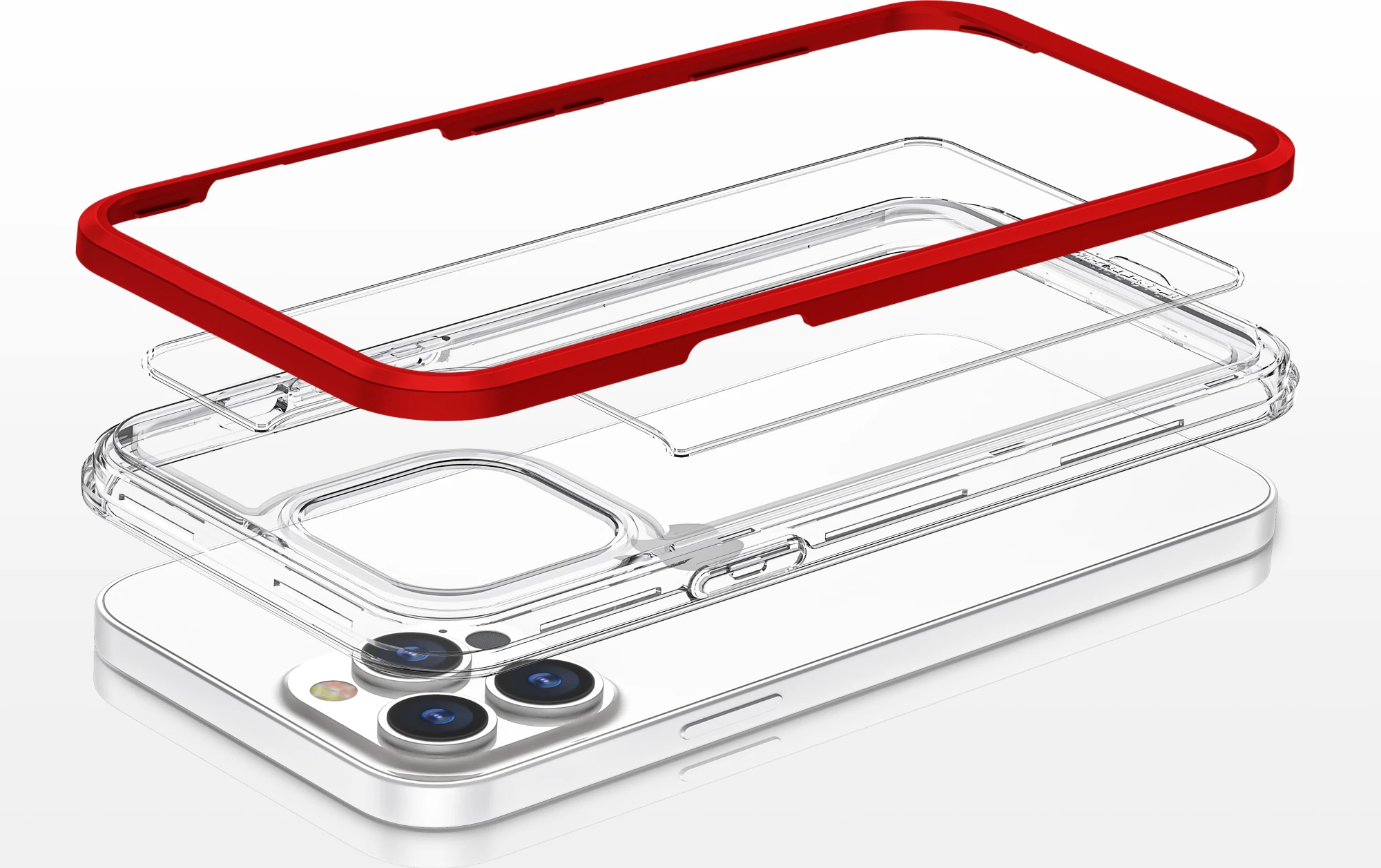 Mbështjellës Hurtel Hybrid Armor Clear 3in1 për iPhone 13 Pro Max, Transparent me të kuqe