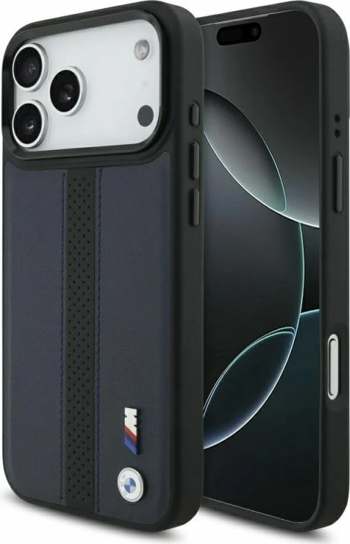Kutí telefoni BMW M Perforated Stripe Logo MagSafe për iPhone 17 Pro Max, kaltër e errët