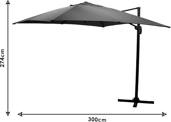 Ombrellë profesionale e varur, rotacion 360 shkallë, Raffaella,, alumin, 3x3m, antracit