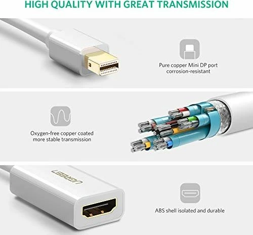Adapter Ugreen 10460 Mini DisplayPort në HDMI 1080p, i bardhë
