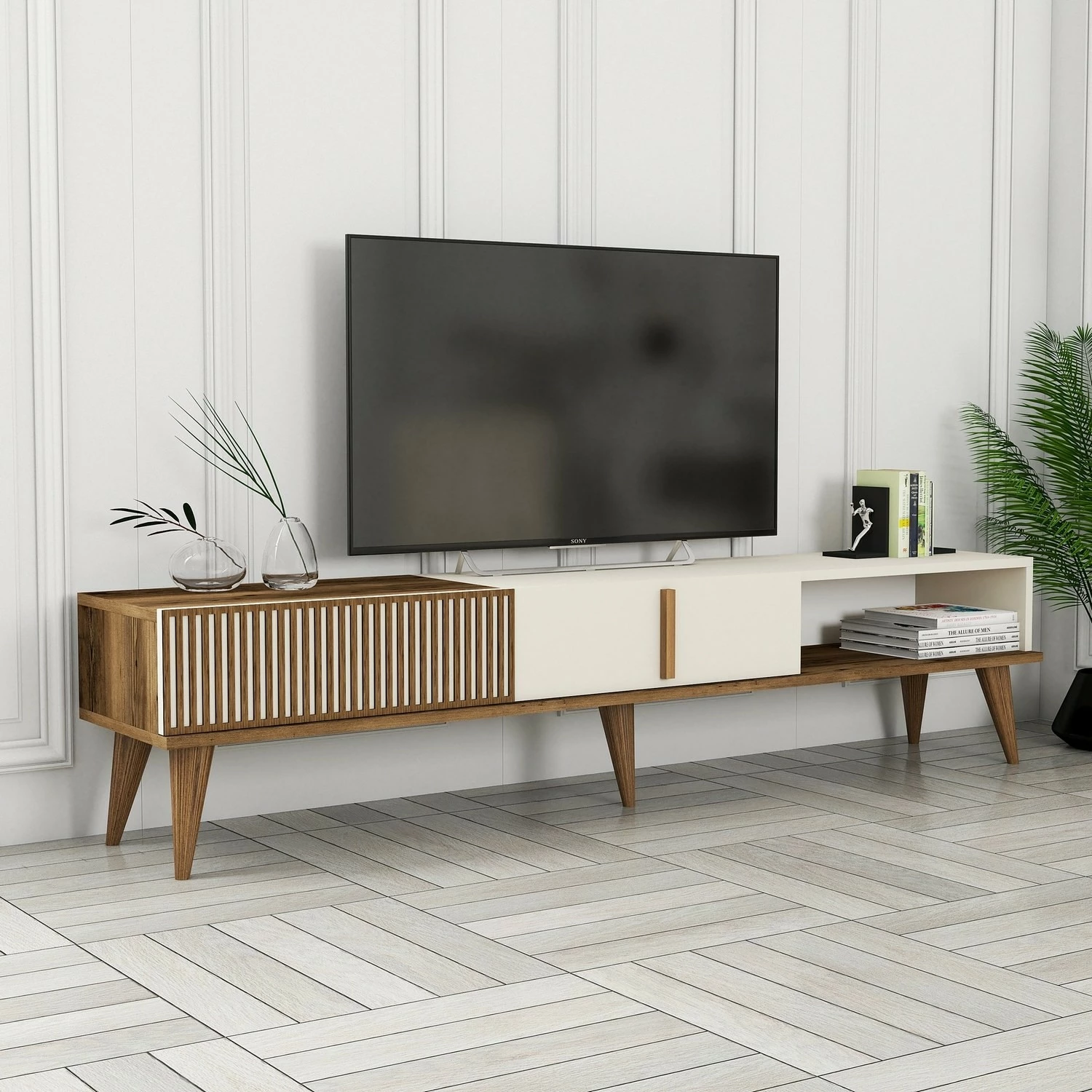 Komodë TV Hanah Home, Milan Alt, ngjyrë arre dhe krem