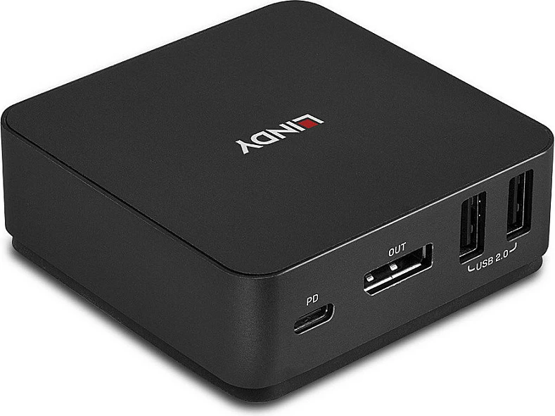 Switch KVM LINDY 2 Port USB-C / DisplayPort 1.2, 4K 60Hz, USB PD 100W, Gri