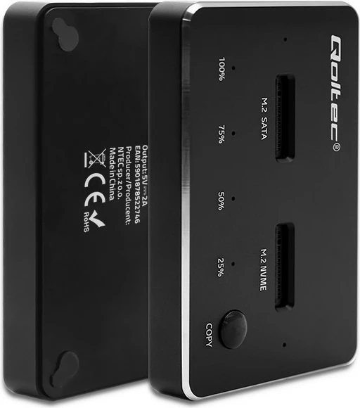 Stacion dokimi SSD M.2 Qoltec 52274, NVMe/SATA, USB-C, 2x2TB, i zi