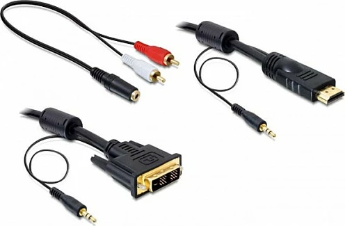 Kabllo DVI-D në HDMI DeLOCK 84455, 2 m, me audio 3.5mm në 2xRCA, e zezë