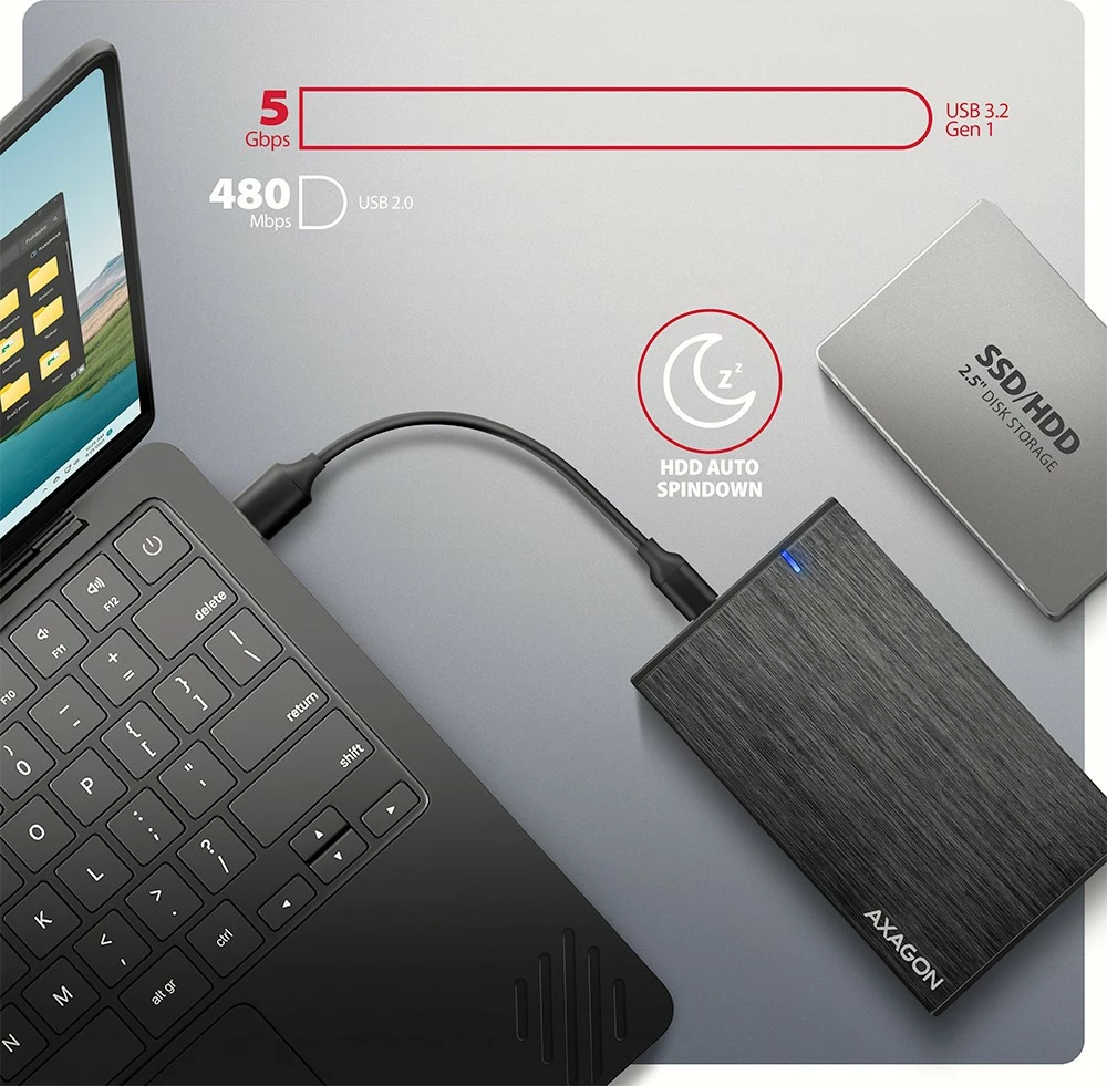 Kasë e jashtme AXAGON EE25-XA6C, 2.5", USB-C 3.2 Gen 1, Alumini, E zezë