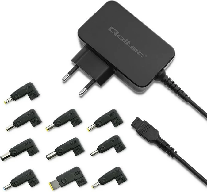 Adapter universal energjie Qoltec 52414, 65W, 10 konektorë, i zi