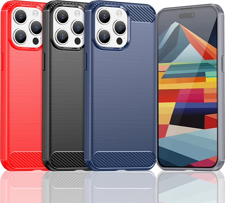 Mbështjellës Hurtel Carbon Case për iPhone 15 Pro Max, TPU, i zi