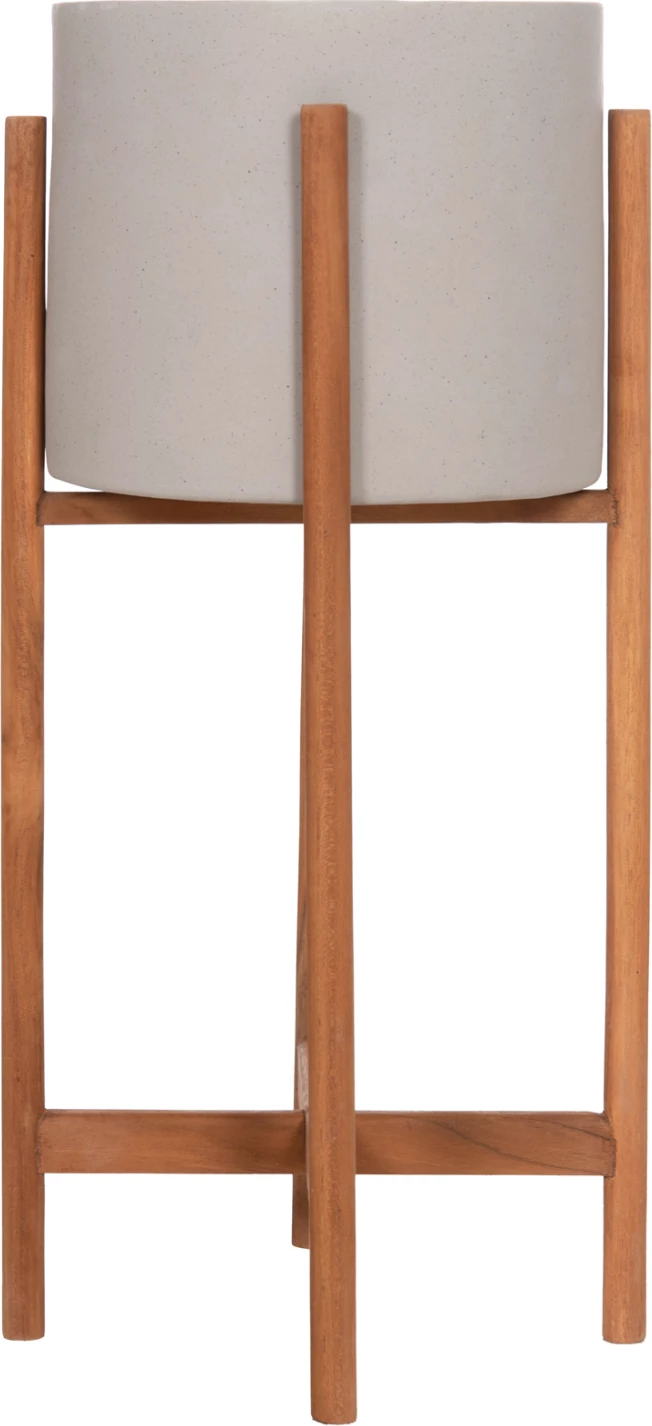 Vazo e brendshme RENTIL, fibër-cement, ngjyrë gri, bazë dru tik, Φ27x56Hcm