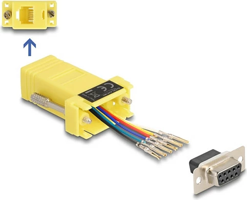 Adapter DeLOCK D-Sub 9 (DB9) femër në RJ12 femër, kit montimi, i verdhë