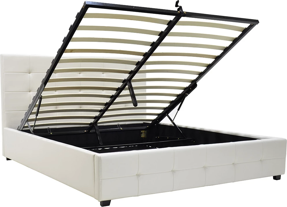 Shtrat dopio Roi PU me hapësirë ruajtjeje, ngjyrë e bardhë mat, 160x200