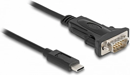 Adapter DeLOCK USB Type-C në Serial RS-232 DB9, 0.25 m, FTDI FT232RL, i zi