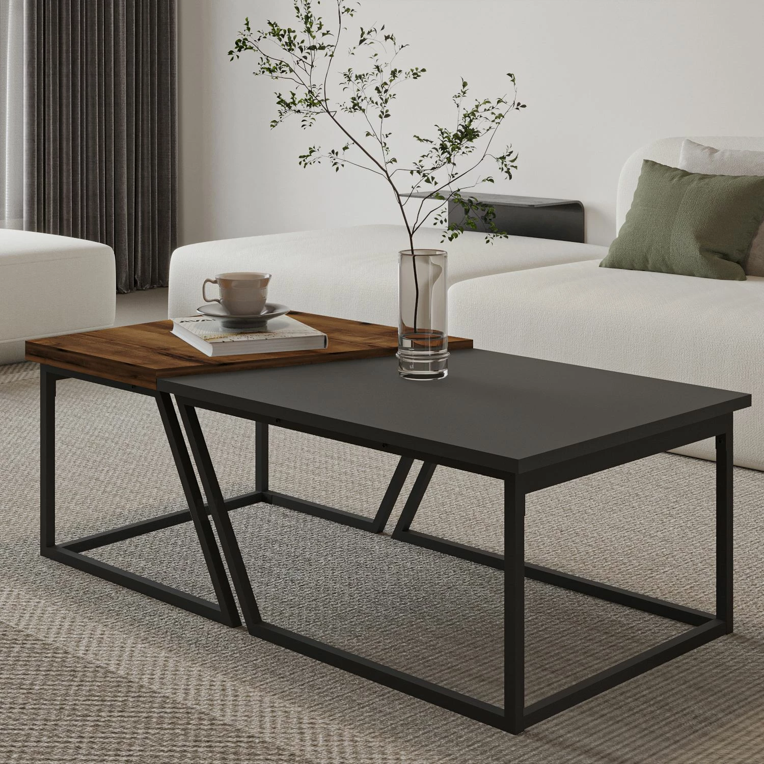 Set tavolinash kafeje Skye Decor, Verona P0024623, antracit, arrë rustike
