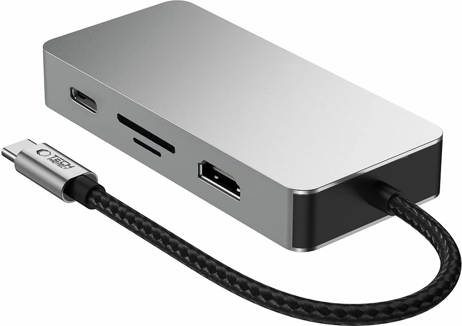 HUB Tech-Protect HB05 9-në-1, USB-C, HDMI 4K, RJ45, SD/TF, Gri