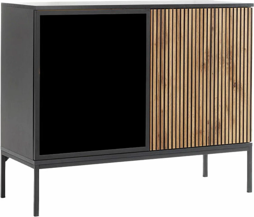 Komodë Mystery me 2 dyer, ngjyrë natyrale e errët dhe e zezë, 104x39x83cm