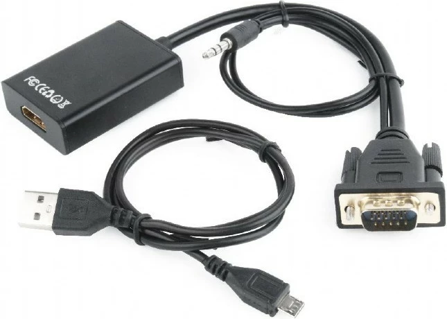 Adapter VGA në HDMI Gembird A-VGA-HDMI-01, 15 cm, i zi
