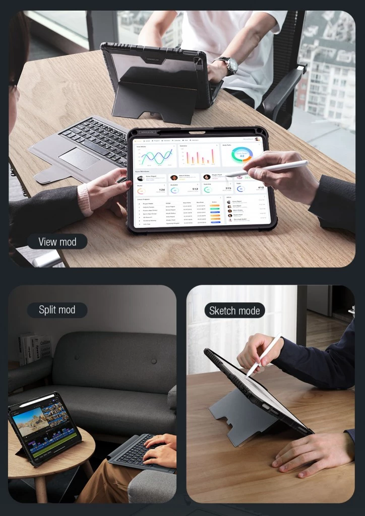 Mbështjellës me tastierë Nillkin 24004 për Apple iPad 10.9" 2022 / 11" 2025, touchpad, taste me drita, Bluetooth 3.0, 180 mAh, e zezë
