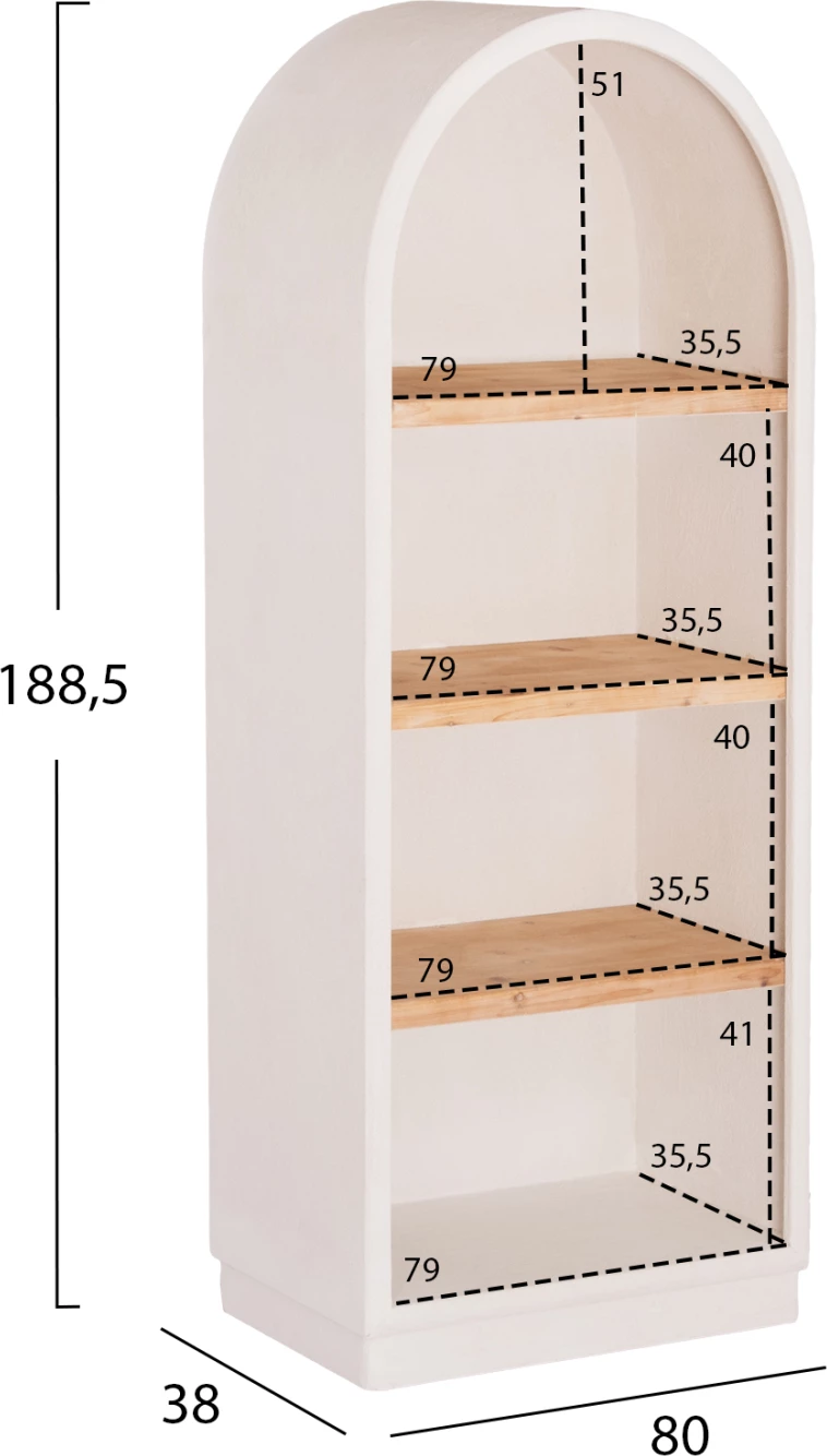 Raft Santorini FH18044 MDF ngjyrë të bardhë, 80x38x188.5 cm