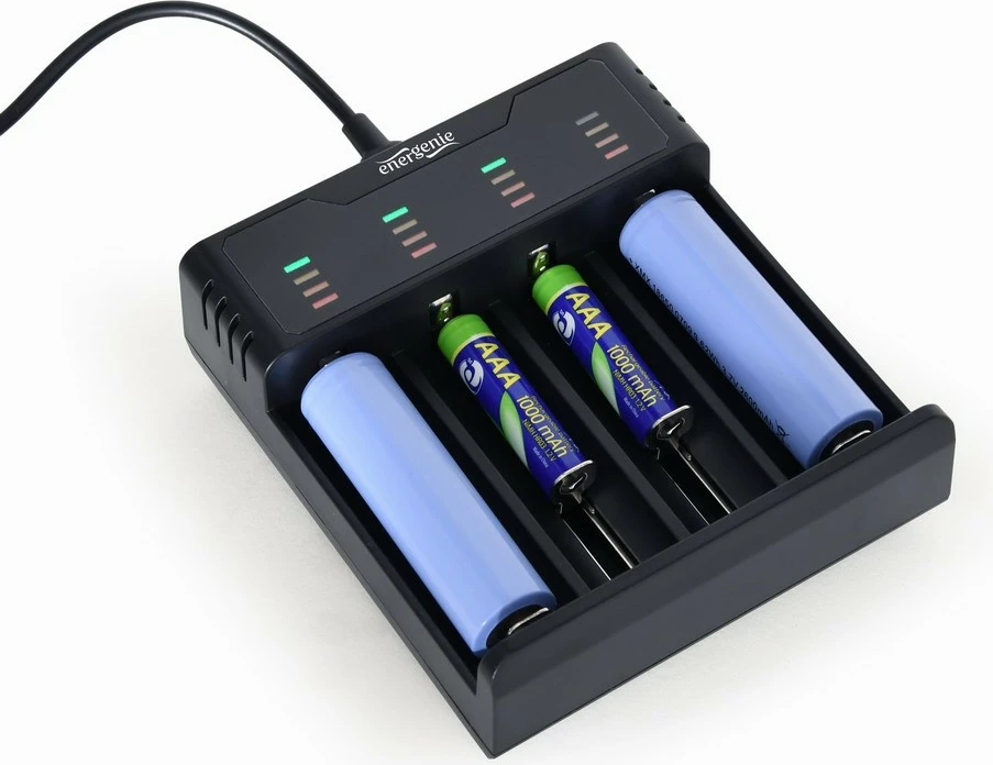 Karikues baterish USB Gembird BC-USB-02, Ni-MH/Ni-Cd + Li-ion, 4 slote, me funksion powerbank 5V/2A, i zi