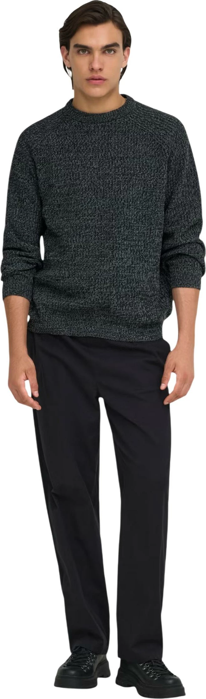 Xhemper për meshkuj Only & Sons Onsjoin Rlx Ls Raglan Knit 22034670, i zi [Madhësia: L]