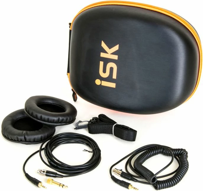 Kufje ISK HD-9999 50mm, 32Ω, 3.5mm/6.3mm, kabllo e shkëputshme, set me 2 kabllo + adapter + kuti + jastëkë shtesë, e zezë me të artë