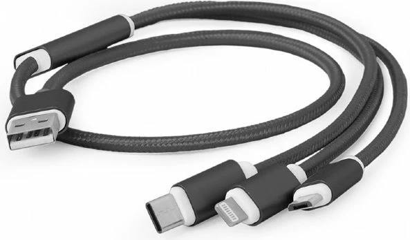 Kabllo karikimi USB Gembird CC-USB2-AM31-1M 1 m, USB-A në USB-C/microUSB/Lightning, USB 2.0, e zezë