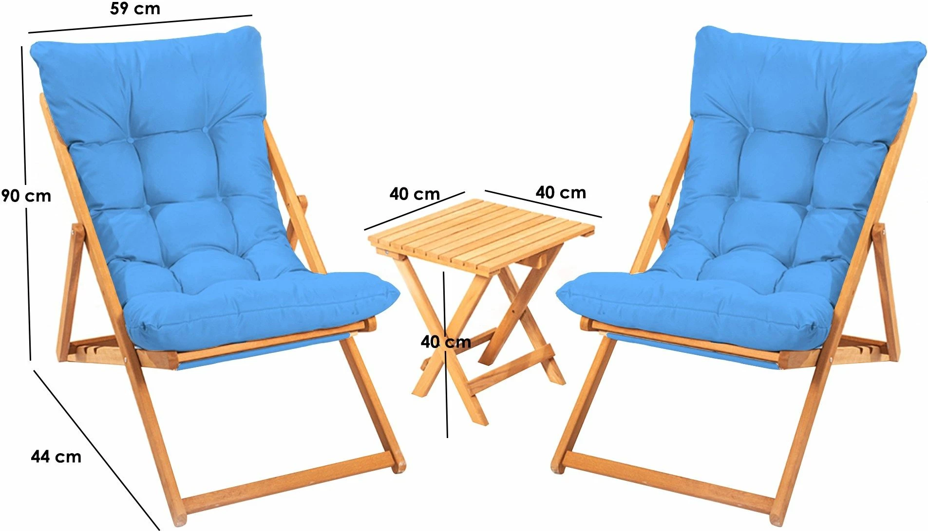 Tavolinë me karrige për terasë, dru ahu, ngjyrë natyrale dhe kaltër, 3 copë, My005