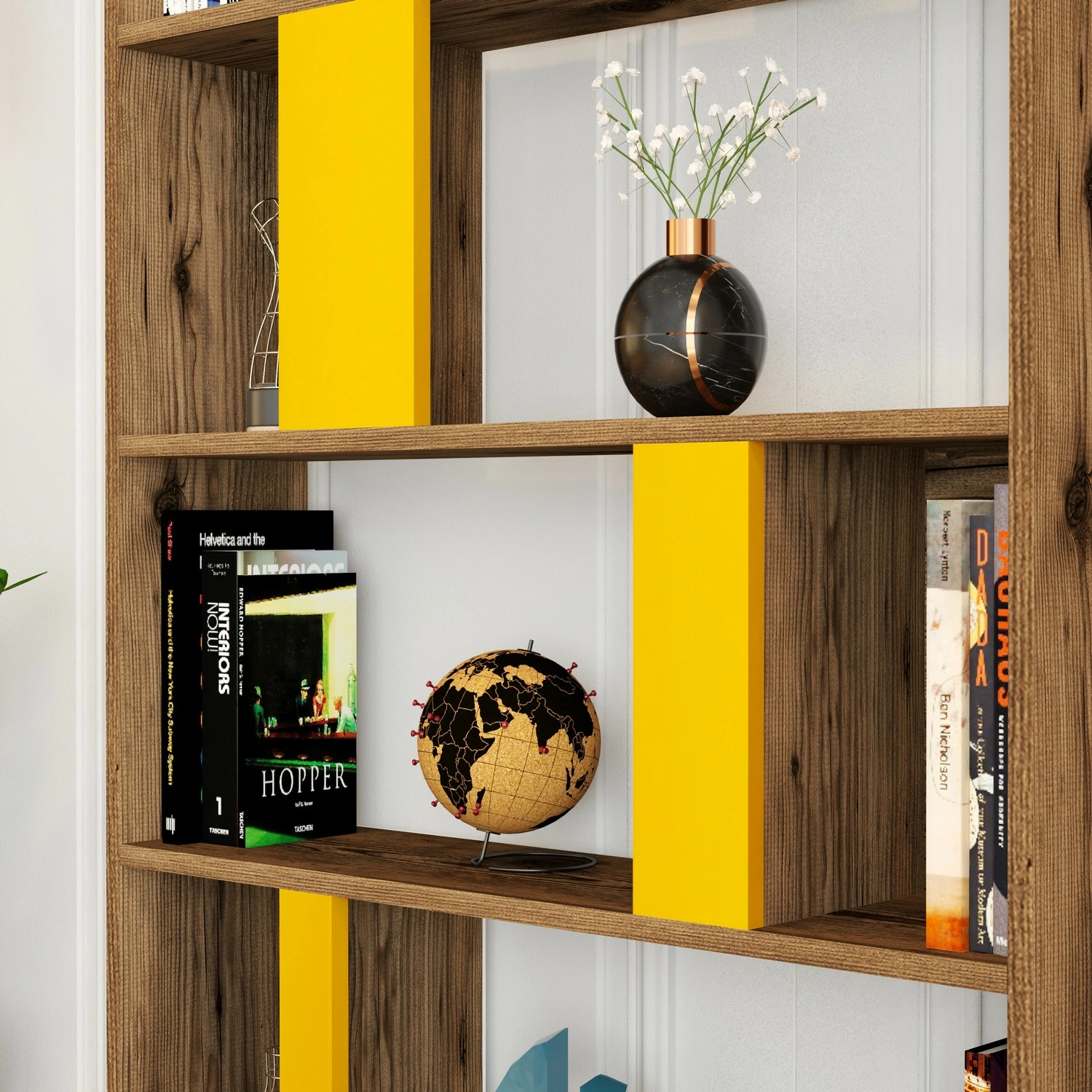 Raft librash Hanah Home, ngjyrë arre dhe e verdhë, Lima