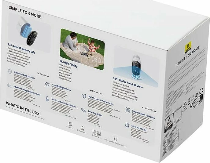 Kamerë sigurie e jashtme Baseus N1 Plus 2K Wi-Fi me bateri 10500 mAh, e bardhë